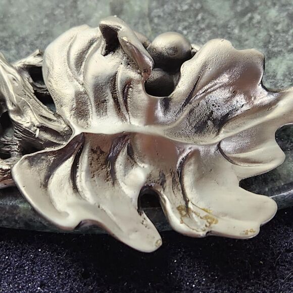 Seagull Pewter Grapes & Green Marble Cheese Board Charcuterie Set 8" Round Vtg - Picture 4 of 10